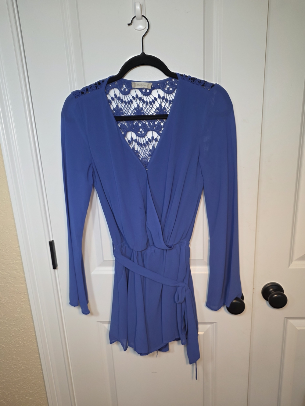 Altar'd State Royal Blue Lace Back Romper Skort Long Sleeve